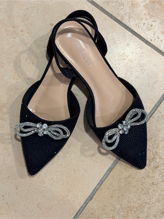Berness Shoes - Berness Black Crystal-Embellished Pointed Slingback Flats